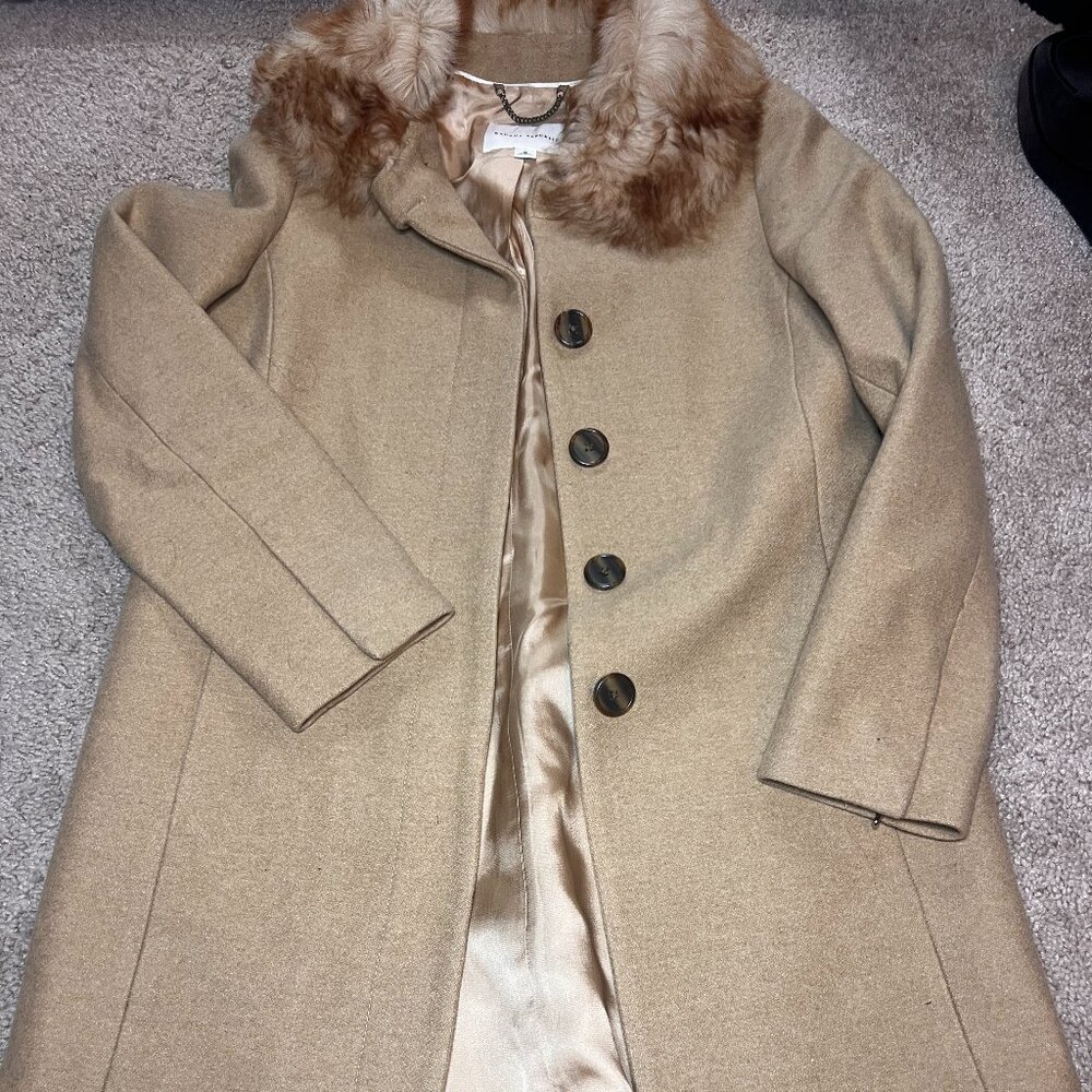 Banana Republic Mid Length Tan Fur trim Trench Coat Size M